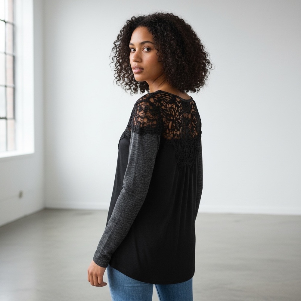 Miss Me top womens small lace crochet black grey comfy boho festival y2k retro